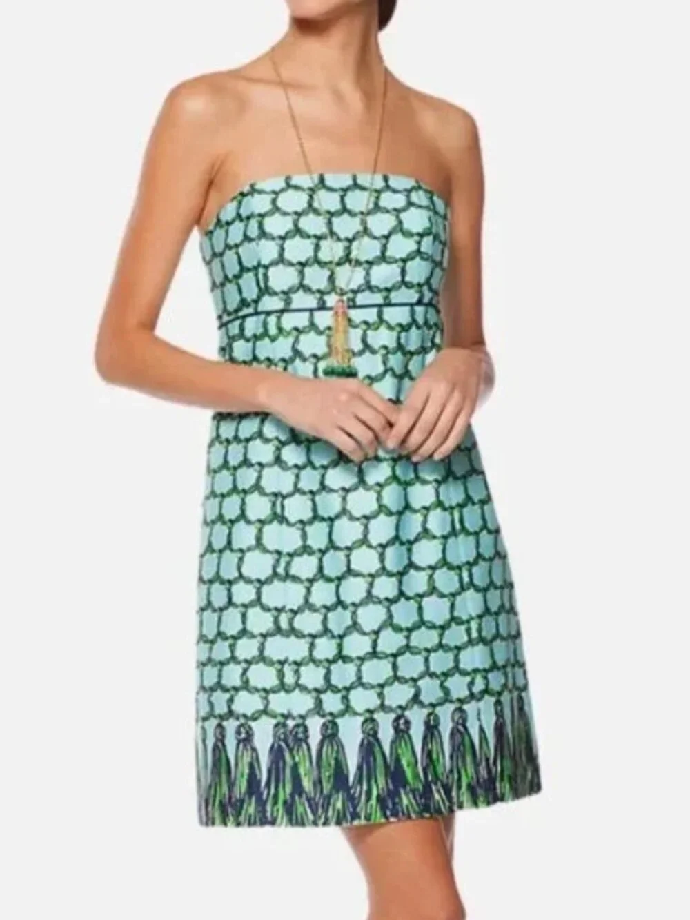 Lilly Pulitzer Bowen Cameo White Macrame Me Tassel Print Strapless Dress 6 - Picture 1 of 16